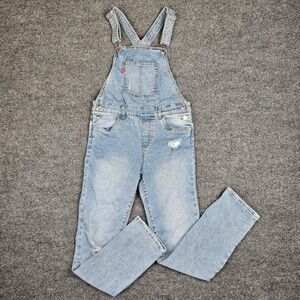 Levis Overalls Girls 12 Reg Light Wash Distressed Denim Classic Red Tab Utility